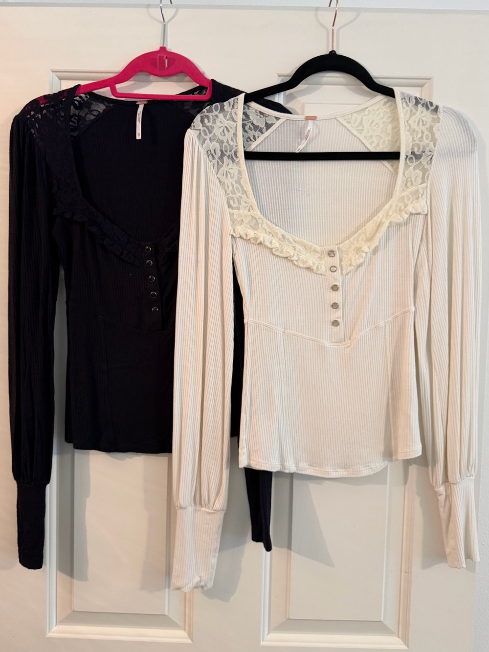 2 Free People Kissin Kate Long Sleeve Tops (white and black)